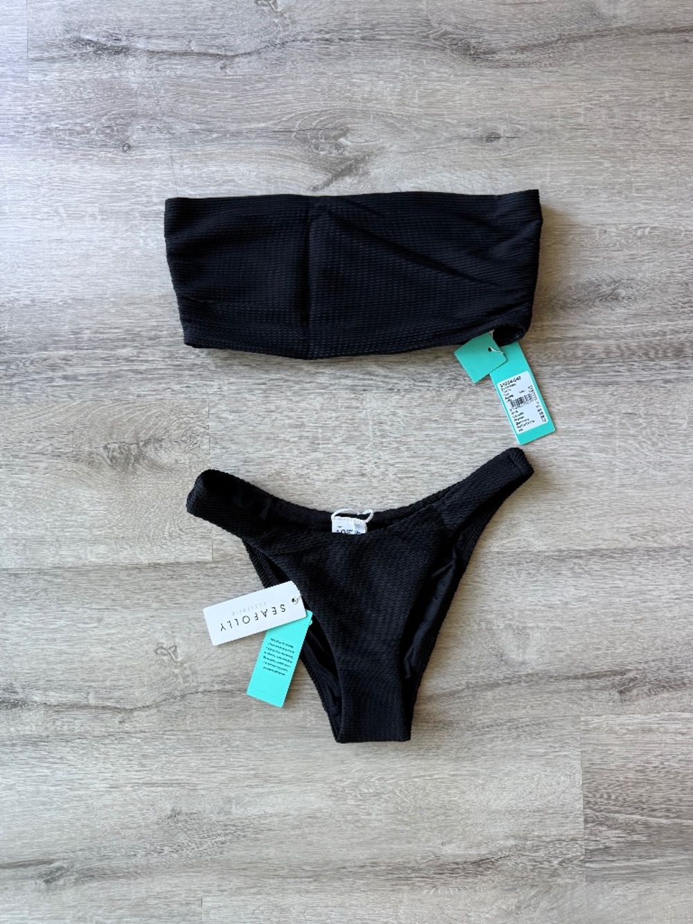SEAFOLLY Australia Black Ribbed Bikini NWT Size 10/12 Top L Bottom S